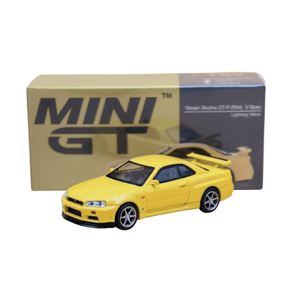 Nissan Skyline Gt-R R34 V-Spec Lightning Yellow Mini GT MK 1