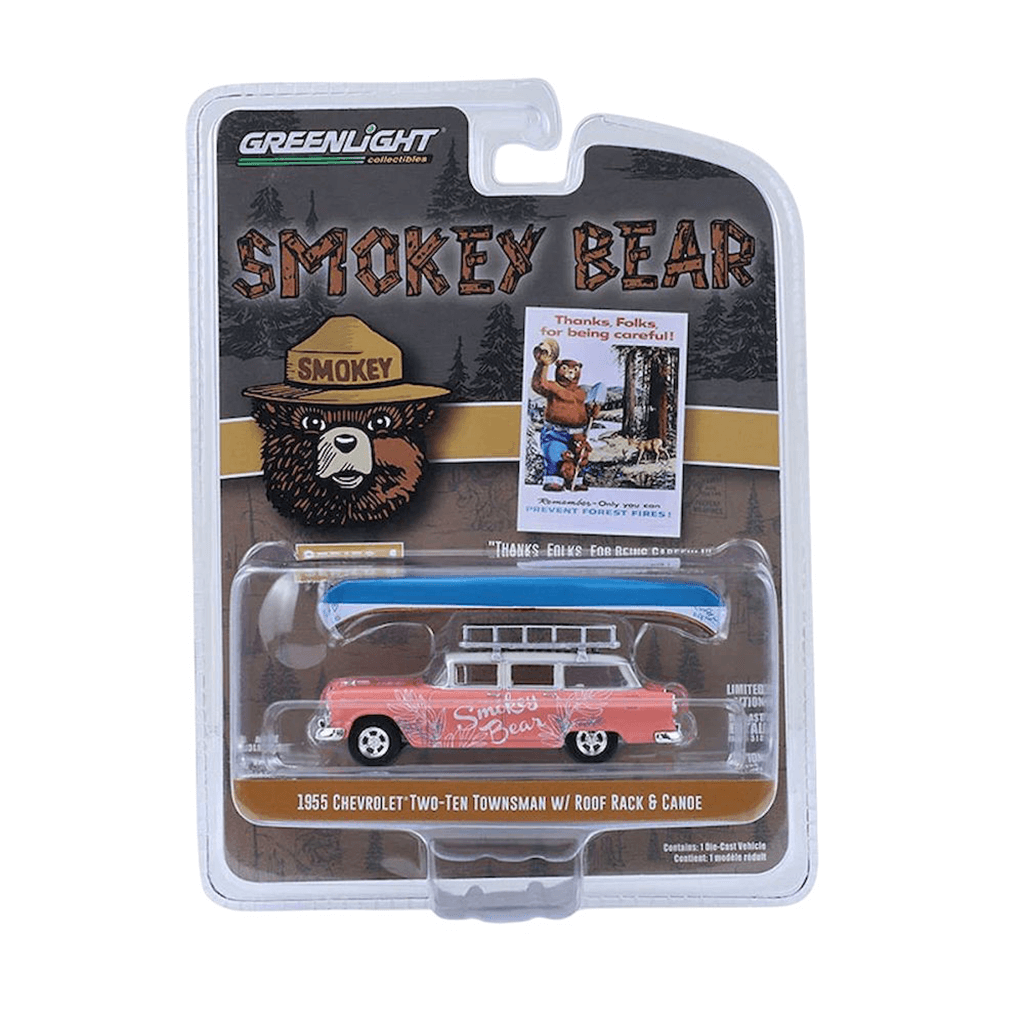 1955 Chevrolet Two Ten Townsman w/ Roof Rack & Canoe "Thanks Folks for Being Careful!" Solid Pack Smokey Bear Series 4 Greenlight Makedonija 6