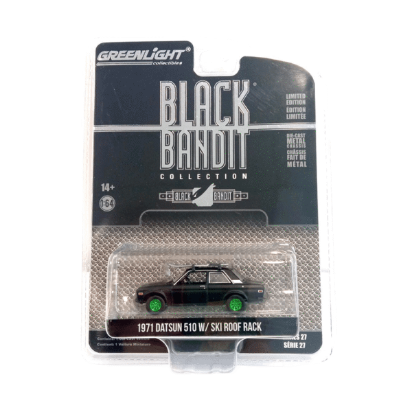 Black Bandit Series 27 - 1971 Datsun 510 With Ski Roof Rack Solid Pack - Green Machine Greenlight Makedonija