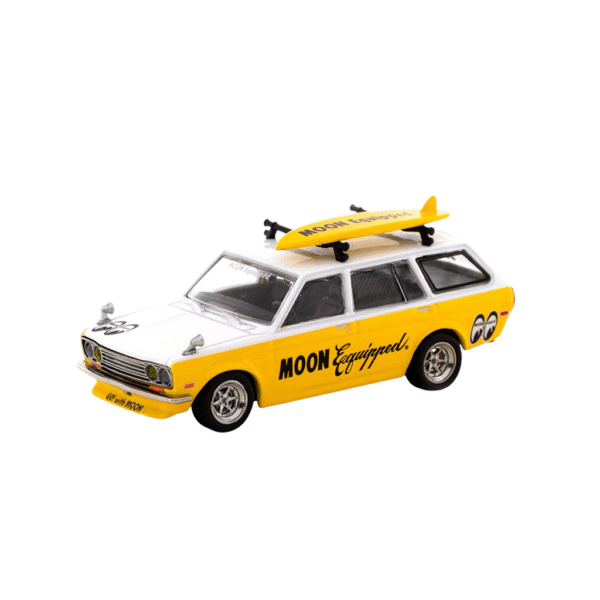 Datsun Bluebird 510 Wagon Moon Equipped w/Roof Rack & Surfboard Yellow/White 2022 Tarmac Makedonija 1