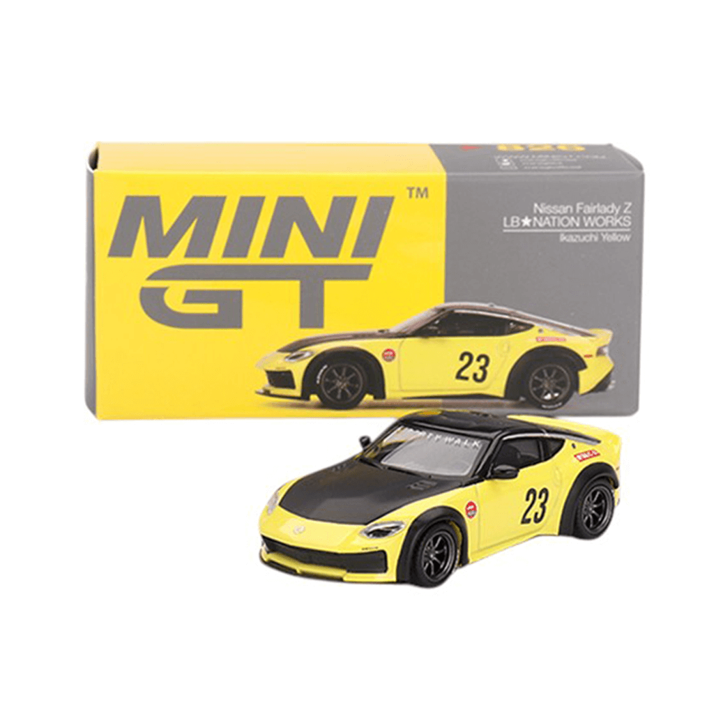 Nissan Z LB NATION WORKS Ikazuchi Yellow 2024 (LHD) Mini GT Makedonija